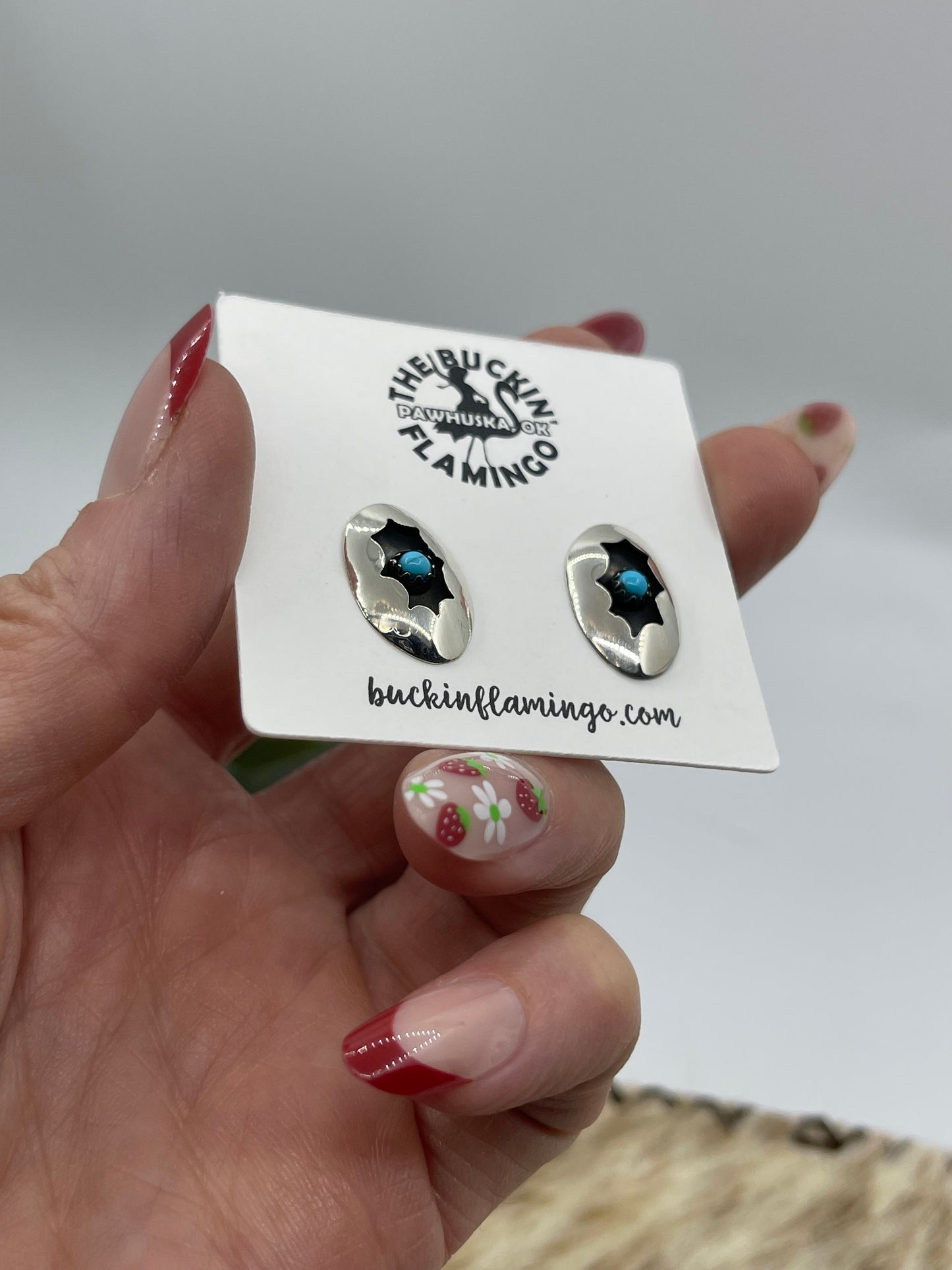 Turquoise Shadowbox Post Earrings by David Morgan, Navajo