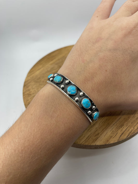 5 Stone Turquoise Cuff by Ray King, Navajo