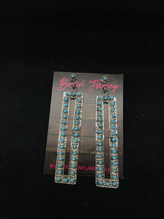 3 1/2" Lightweight Sleeping Beauty Turquoise Picture Frame Shaped Post Dangle Earrings by Marion Quarn, Zuni