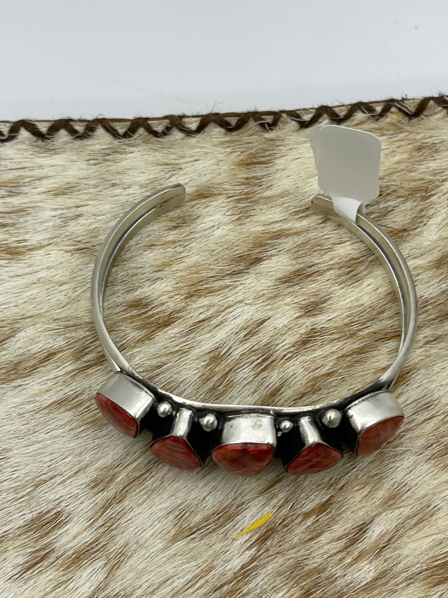 5 Stone Red Coral Cuff by Augustine Largo, Navajo