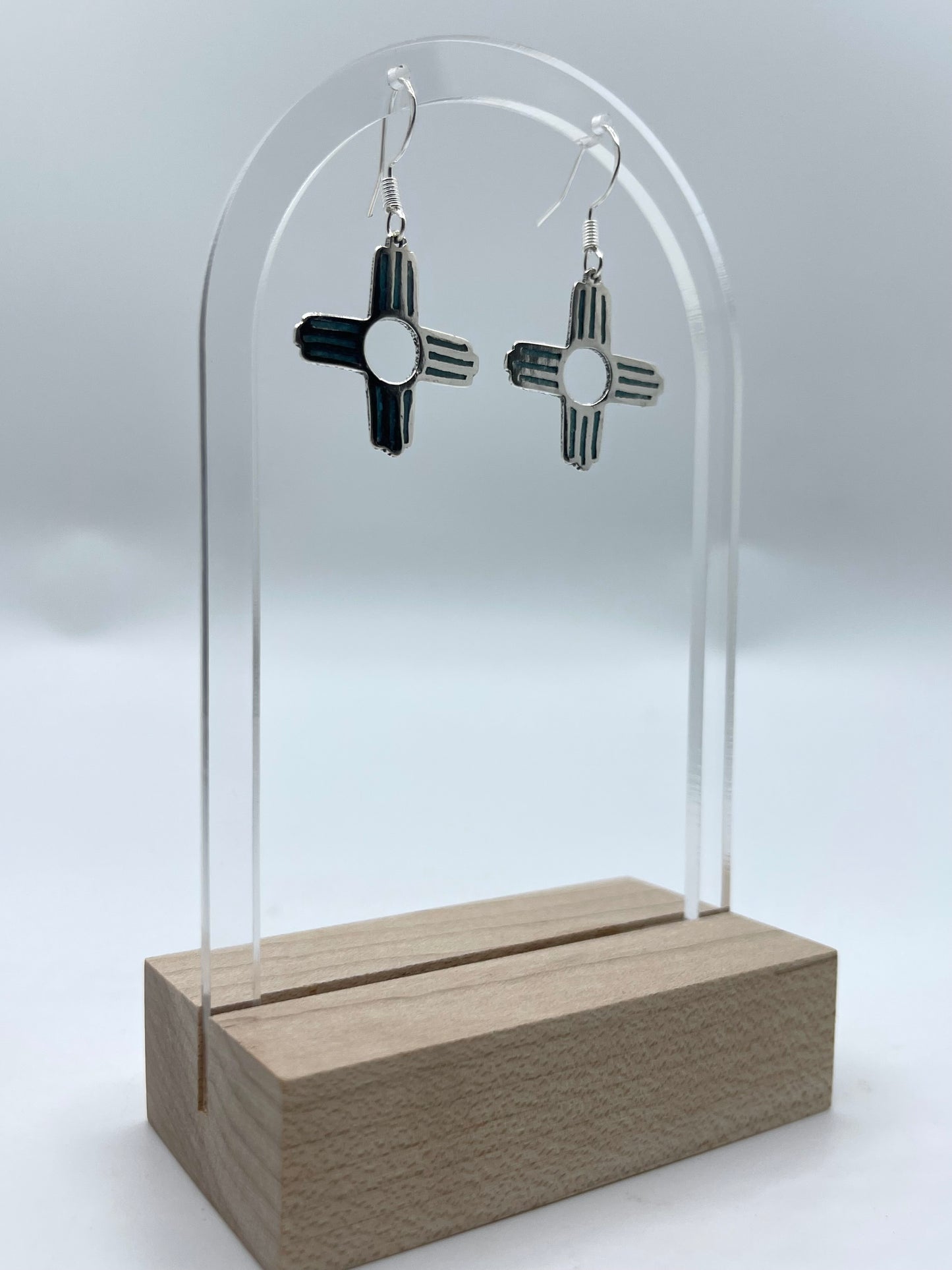 Sterling Silver Inlay Zia Symbol Dangle Earrings by Zia
