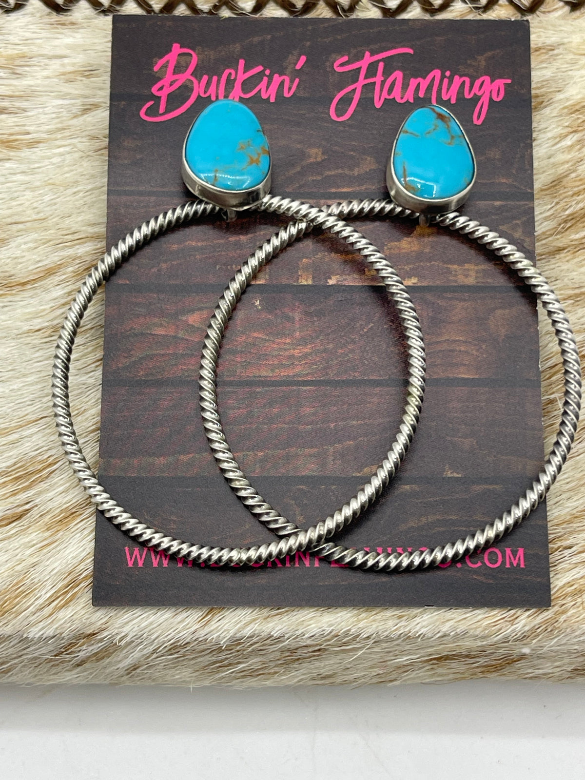 LOT 47 10/25 (Shape & Matrix of Stone Varies) Turquoise Post Hoop Earrings by Verley Betone, Navajo