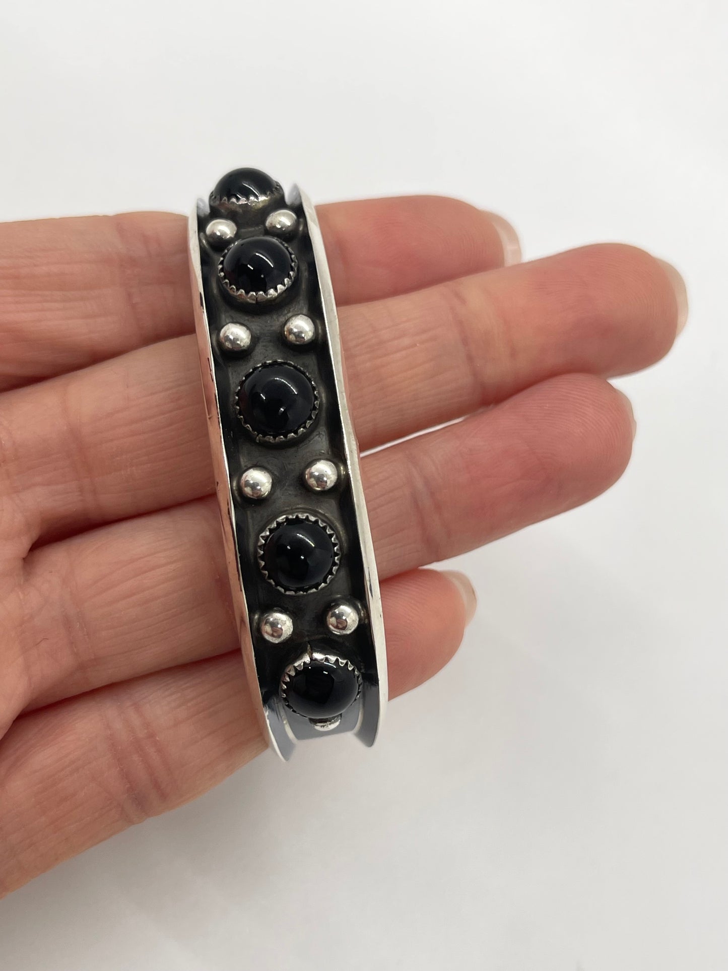 6 1/4" 5 Stone Black Onyx Cuff by Paul Largo, Navajo