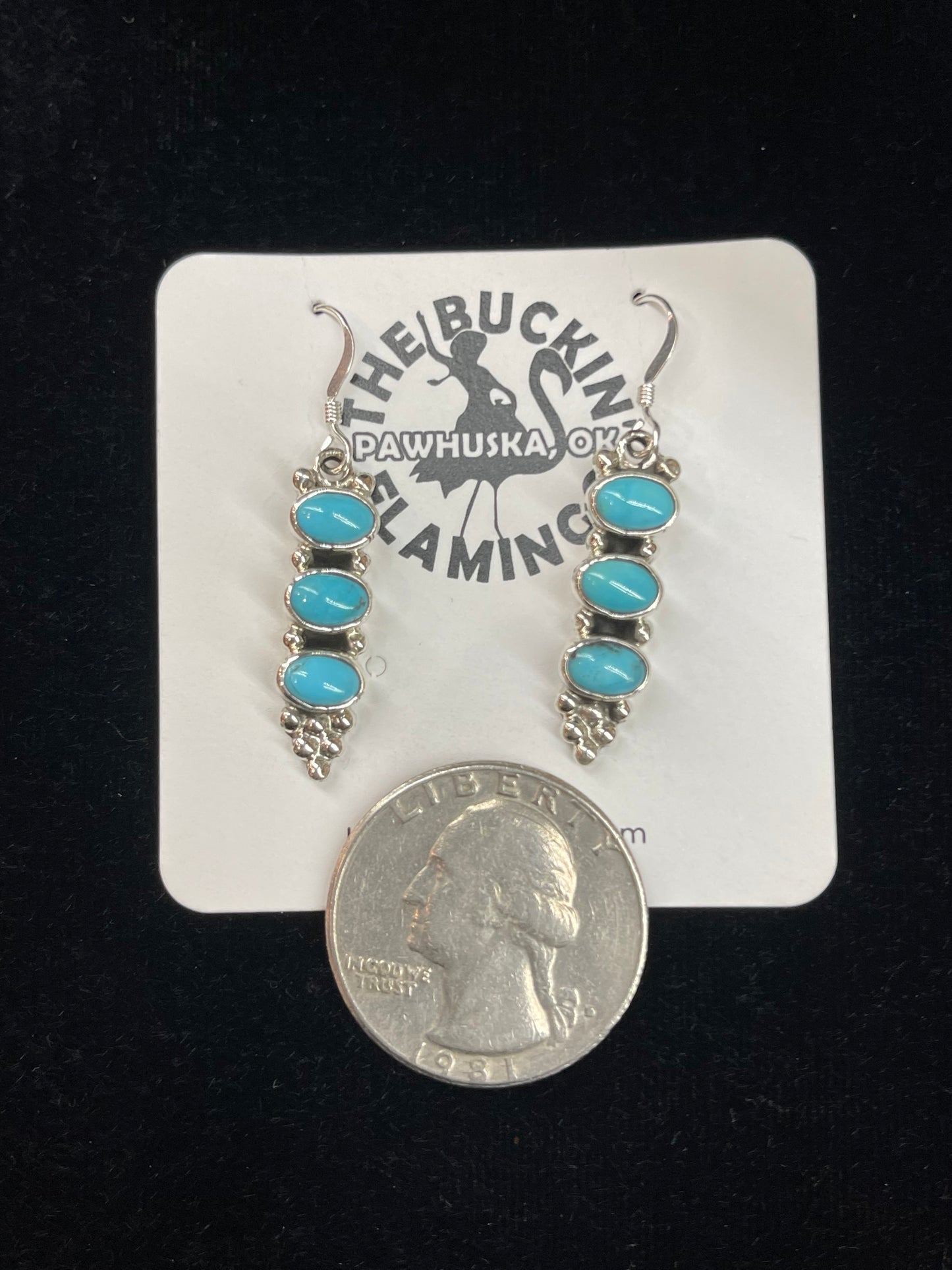 3 Stone Turquoise Dangle Earrings by Gary Shorty, Navajo