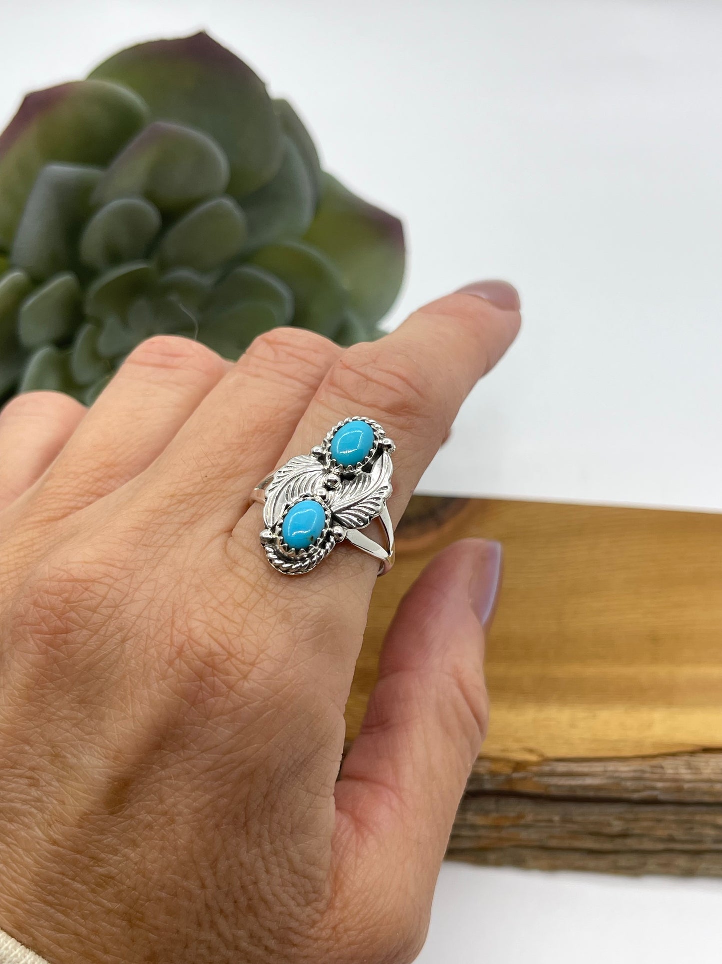 7.5 2 Stone Turquoise Ring by Robert Martinez, Navajo