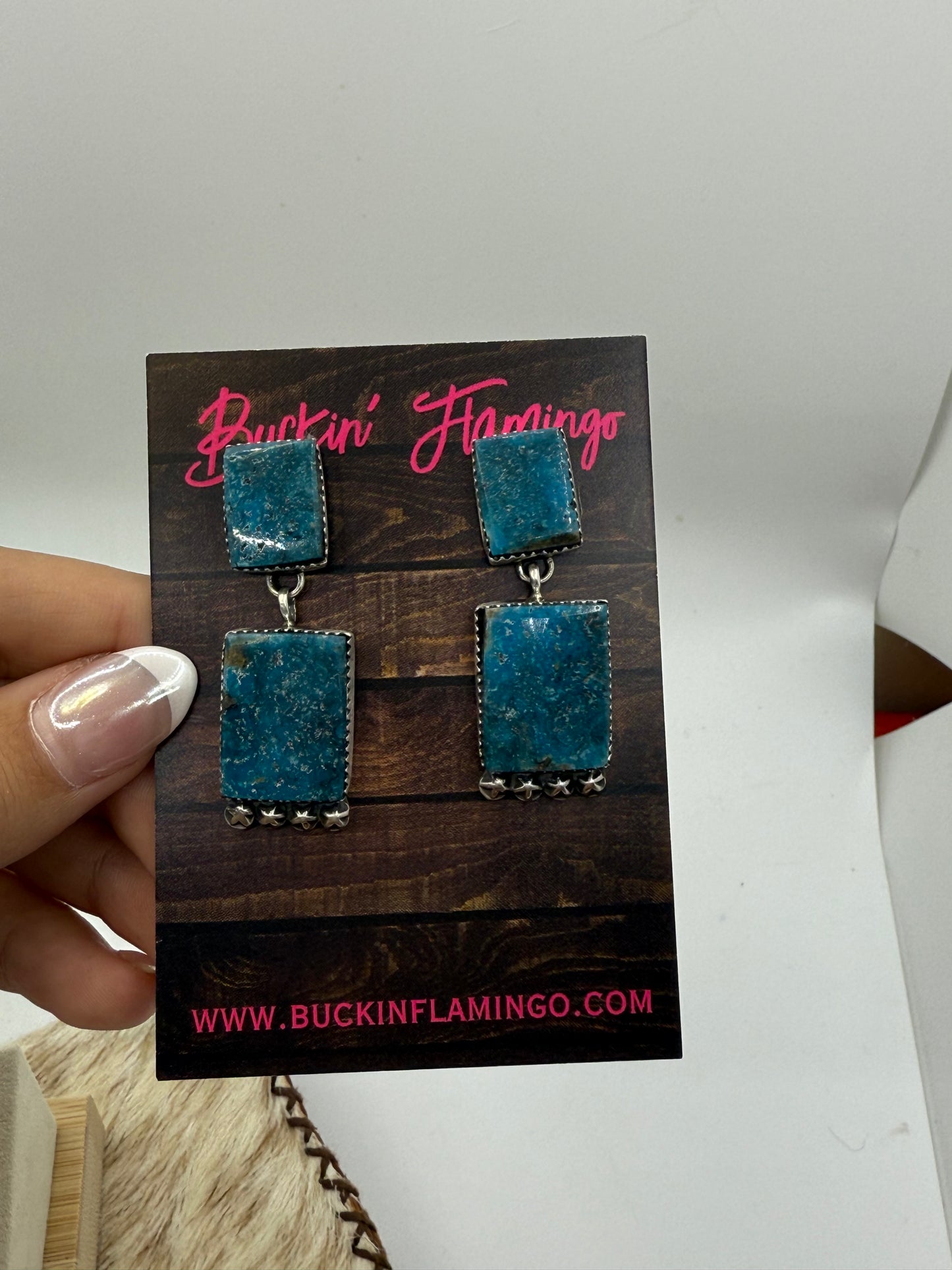 Turquoise 2 Stone Dangle Earrings by Selina Warner, Navajo