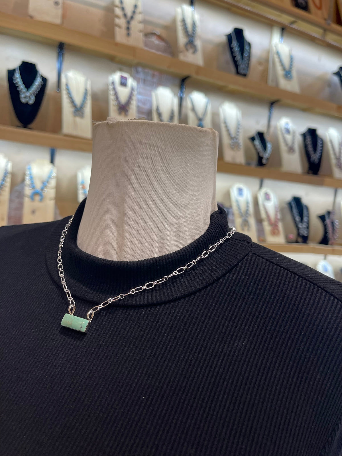 18" Tiny 3/4” Turquoise Bar Necklace by David Lopez, Navajo