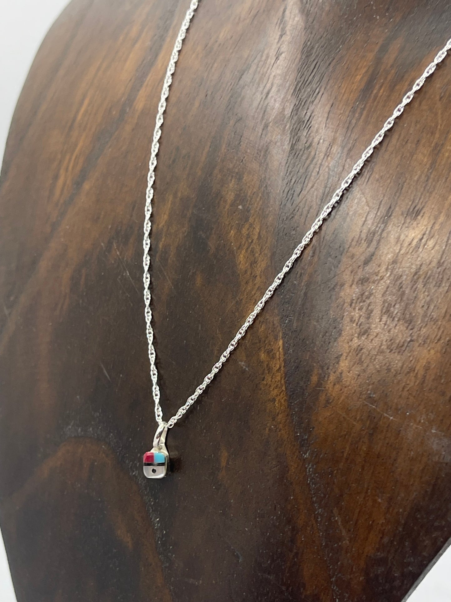 LOT 13 5/31 16" Tiny Square Zuni Sunface Necklace by Devoria Bowekaty, Zuni