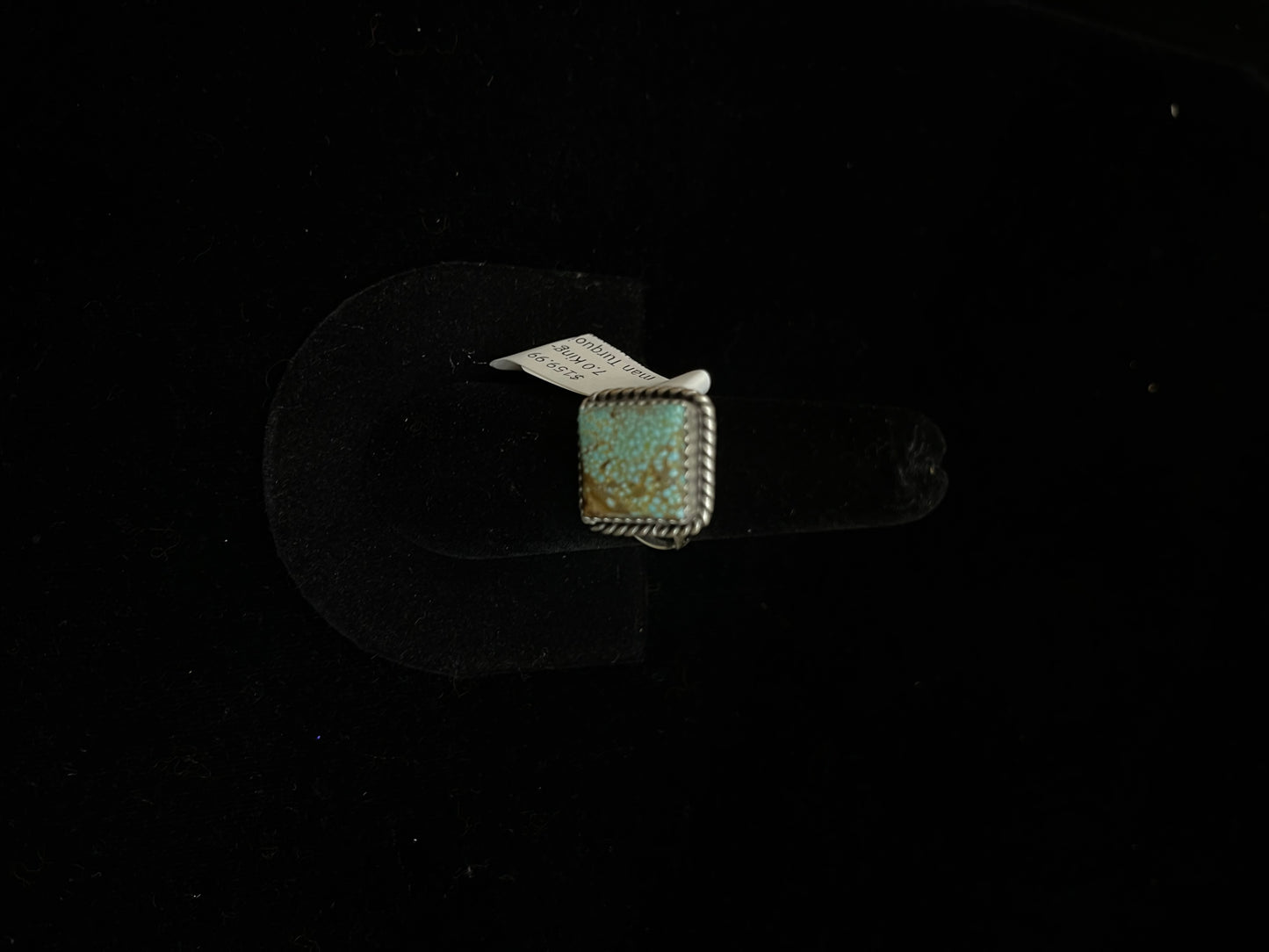 7.0 Kingman Turquoise Square Ring by Freda Martinez, Navajo