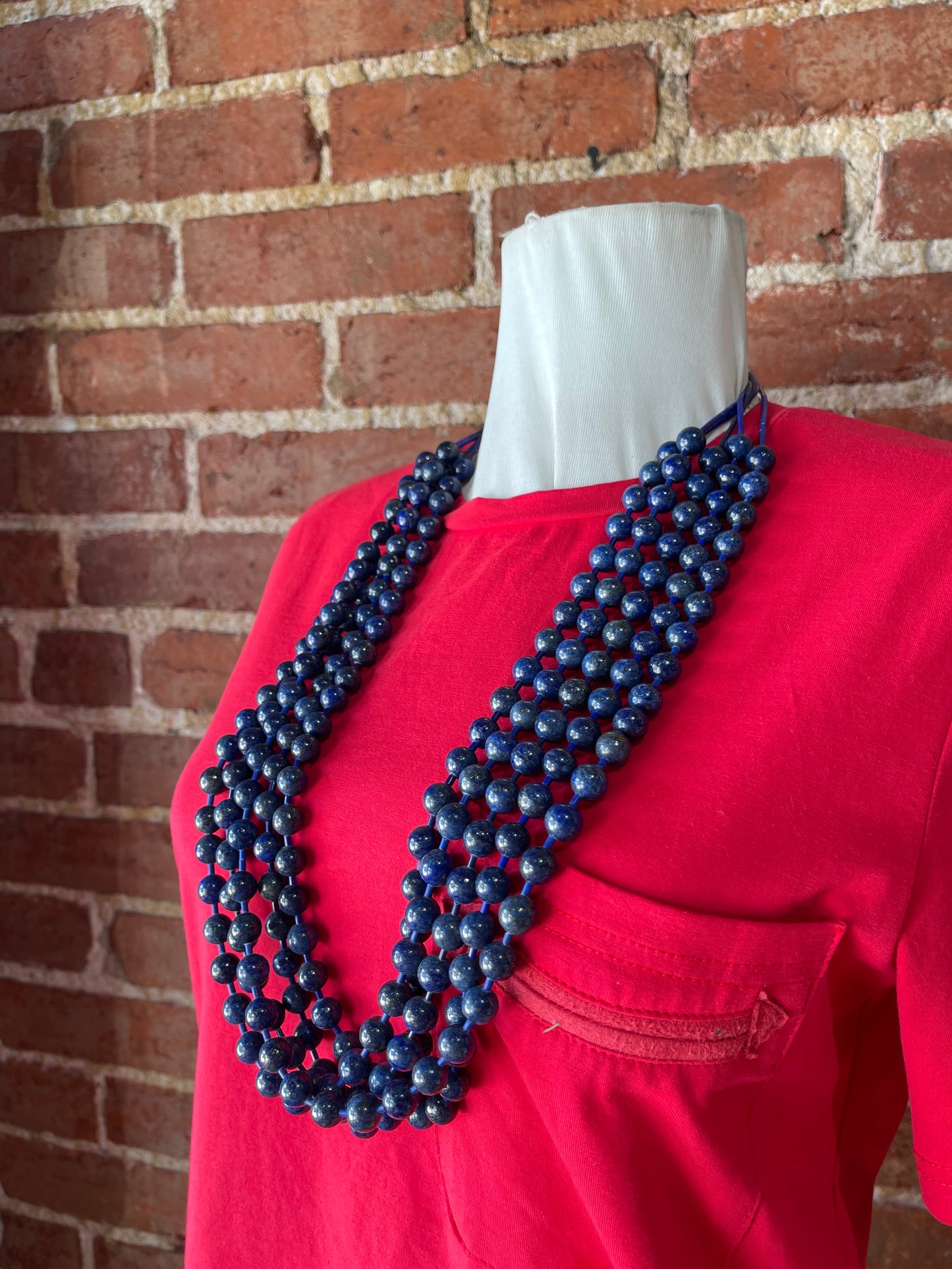 32" 10mm 5 Strand Lapis Necklace