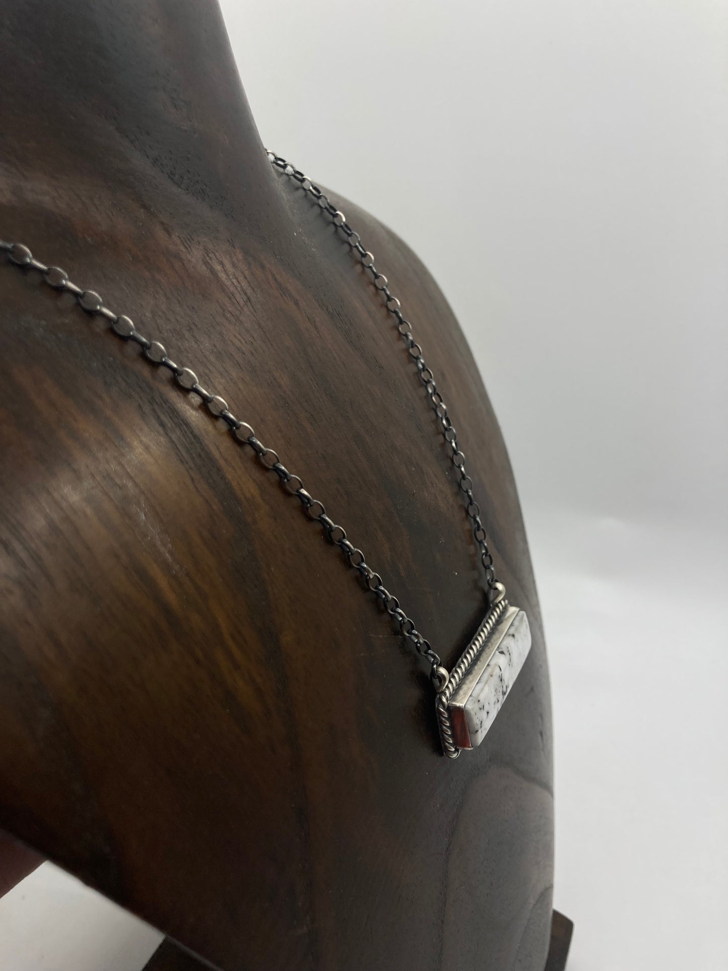 18" White Buffalo Bar Necklace by Johnny Dixon, Navajo