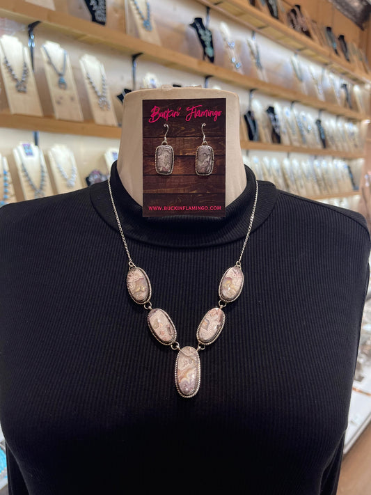 20" Crazy Lace Agate Necklace and Earring Set by Joe Begay, Navajo