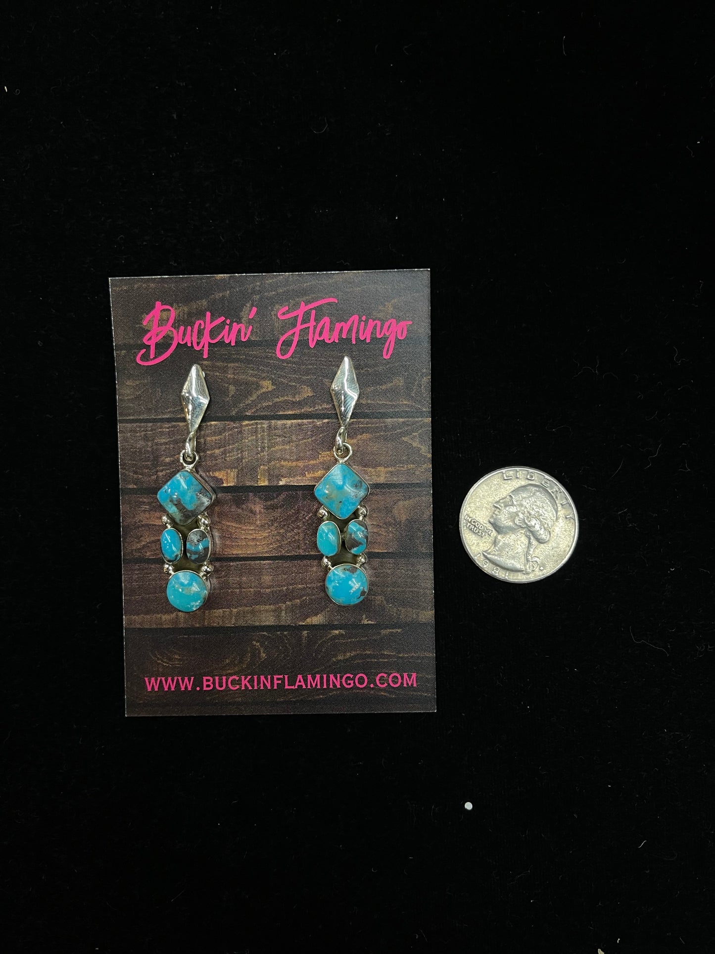 4 Stone Turquoise Triangle Post Dangle Earrings by Jennifer Cayaditto, Navajo