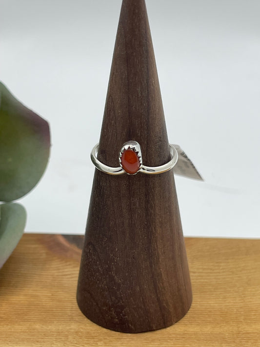 8.0 Dainty Red Coral Ring by Hiram Largo, Navajo