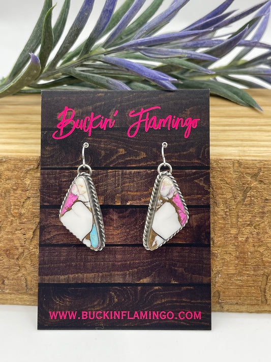 Cotton Candy Dangle Earrings by Chassity Belone, Navajo