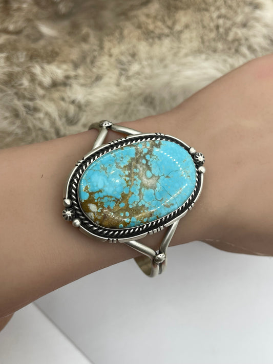 5.5”-7.25” #8 Turquoise Cuff by Eugene Belone, Navajo