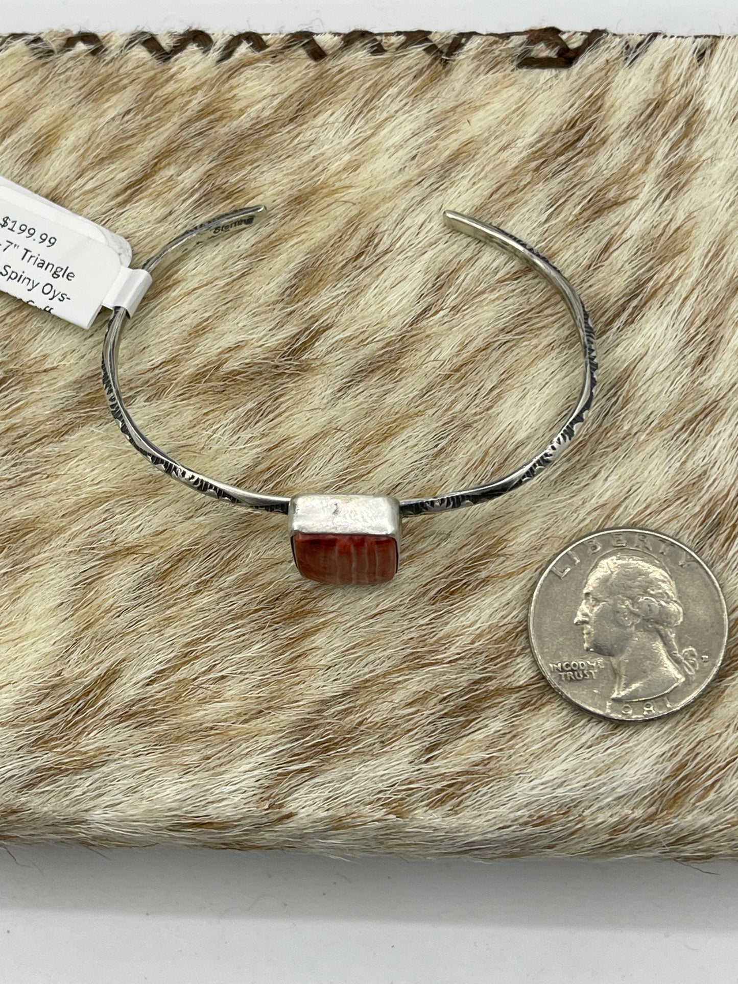 5 3/4"-7" Triangle Wire Red Spiny Oyster Shell Square Cuff by Judith Dixon, Navajo