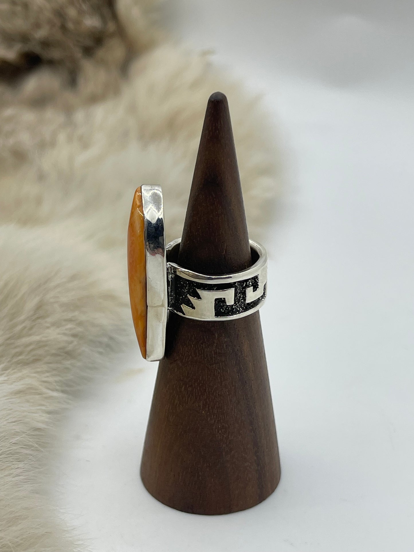 5.5 Orange Spiny Oyster Ring by Marie Jackson, Navajo