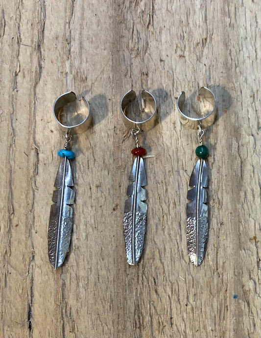 Sterling Silver Feather with Stone Ear Cuff