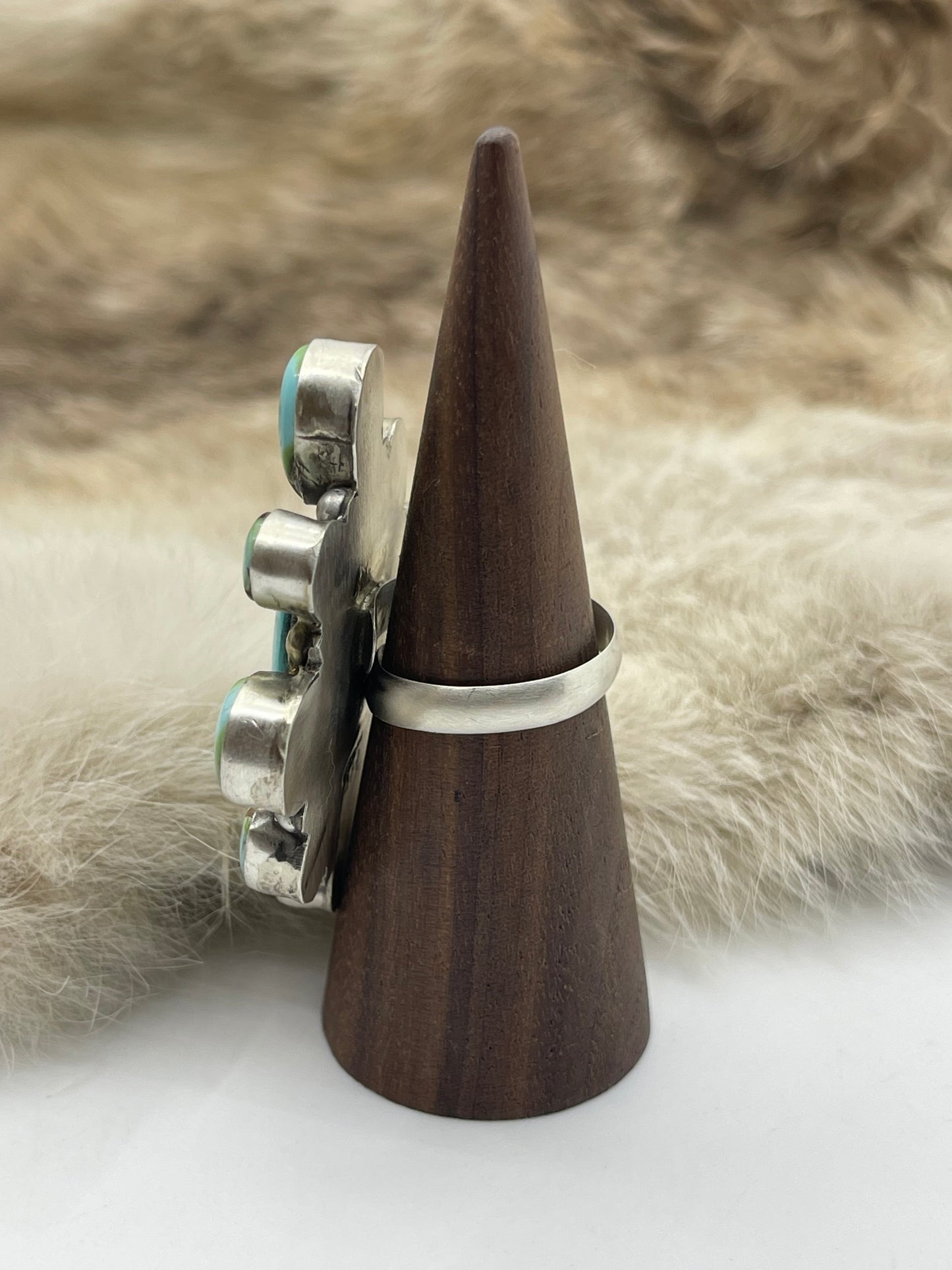 Adjustable 7.0-11.0 Sonoran Gold Turquoise Cluster Ring by Aldora Henry, Navajo