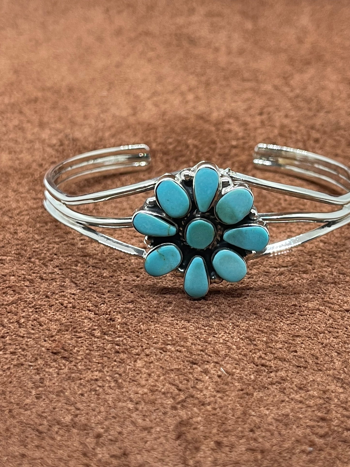 6"-7 1/2" Turquoise Cluster Cuff by Marie Bahe, Navajo