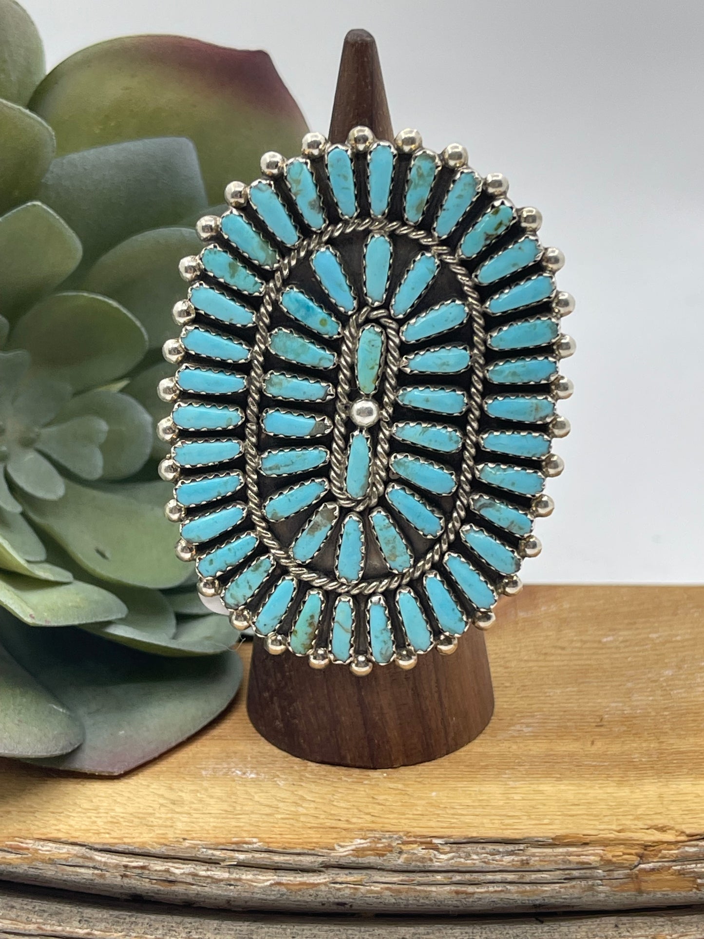 9.5 Blue Turquoise Cluster Ring by Phylena Byjoe, Navajo