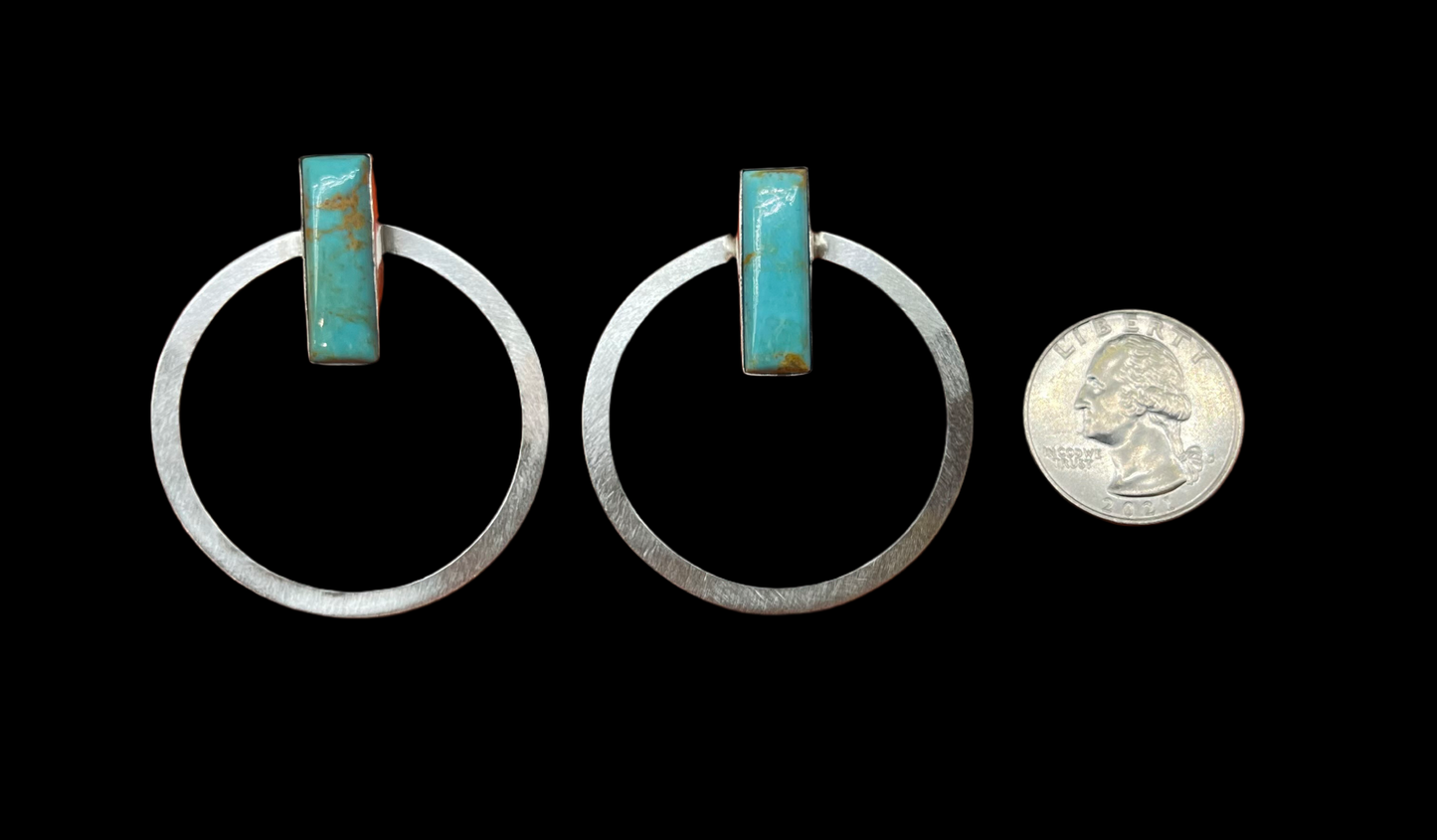 Kingman Turquoise Bar with Sterling Silver Hoops by Elouise Kee, Navajo