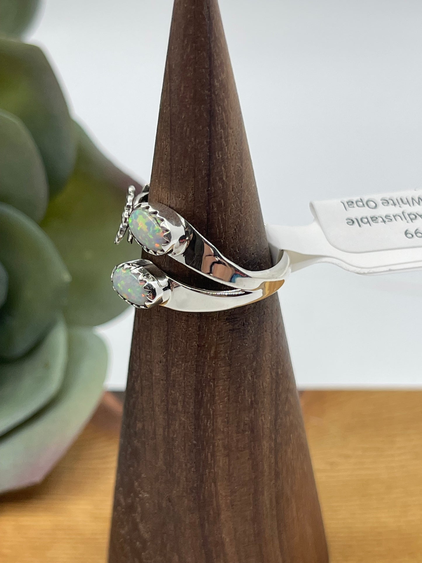 6.0 Semi Adjustable 2 Stone White Opal Ring with Flower by Robert Martinez, Navajo