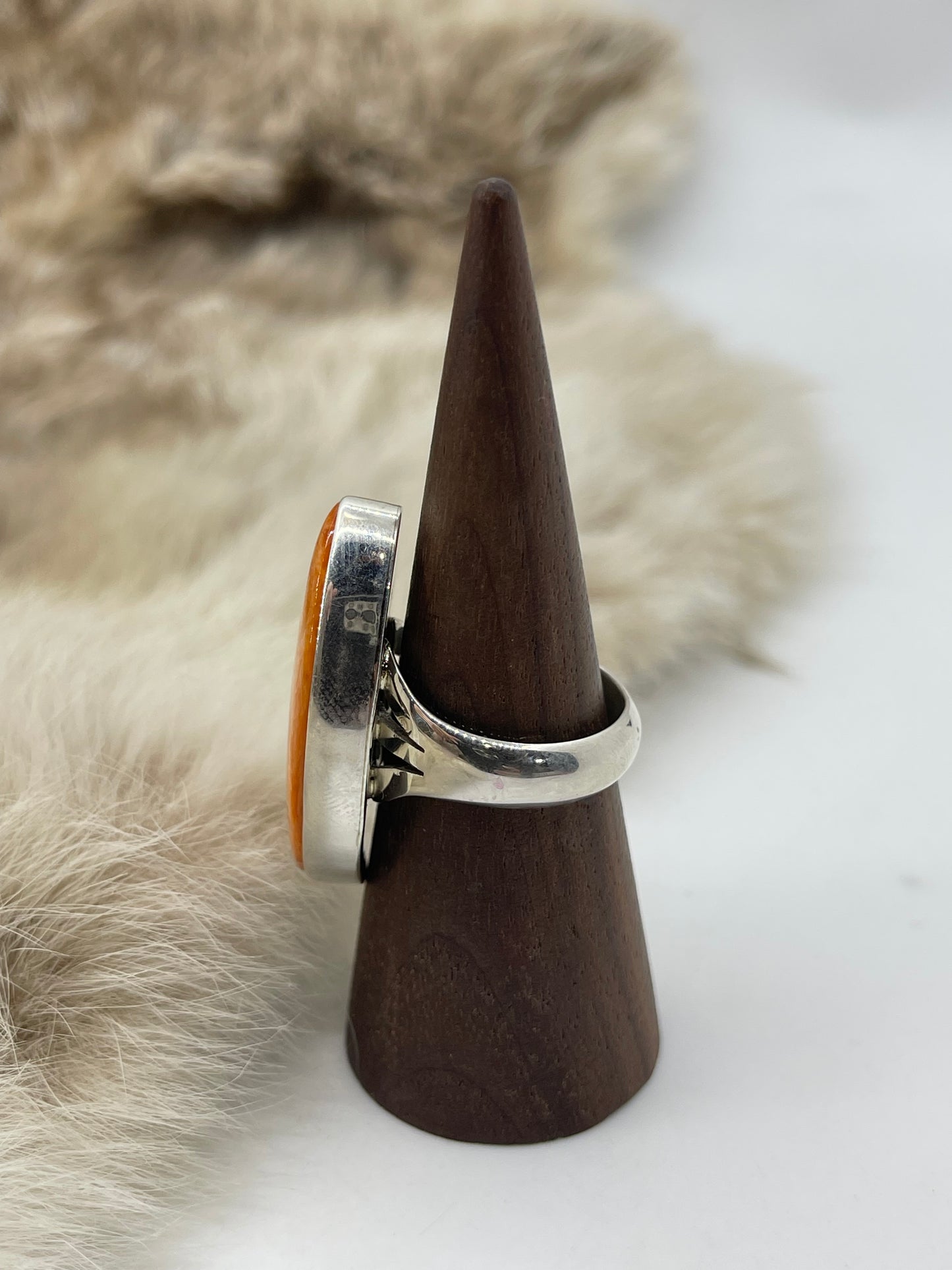 10.0 Orange Spiny Oyster Shell Ring by Lawrence Willie, Navajo