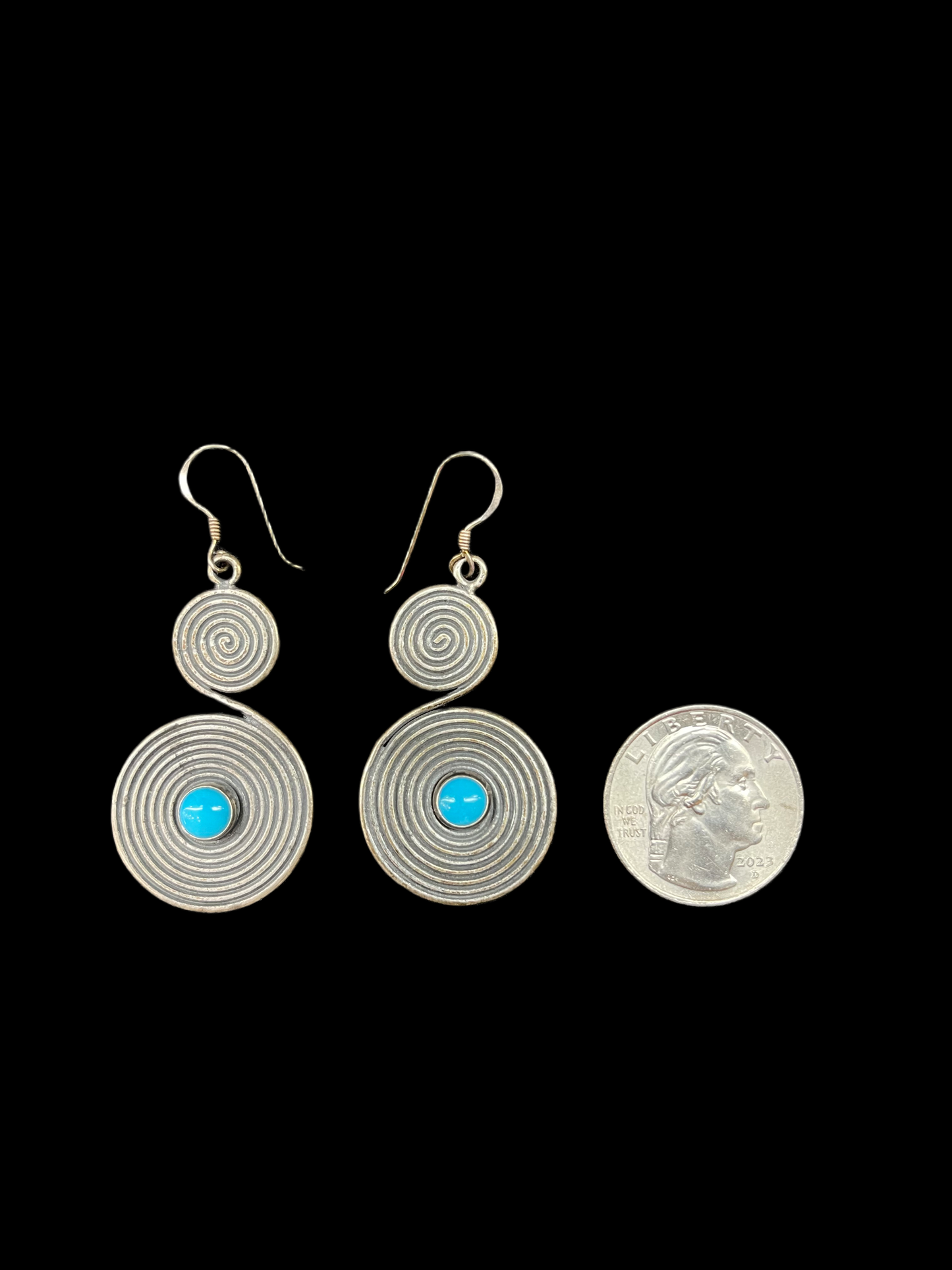 Sterling Silver and Sleeping Beauty Turquoise Two Spiral Dangle Earrings