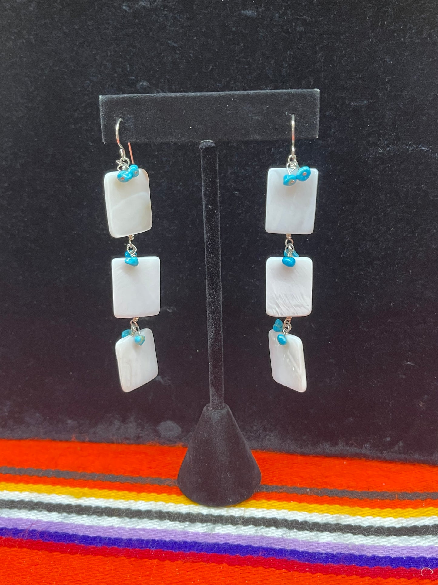 Mother of Pearl with Tiny Turquoise Nuggets Earrings