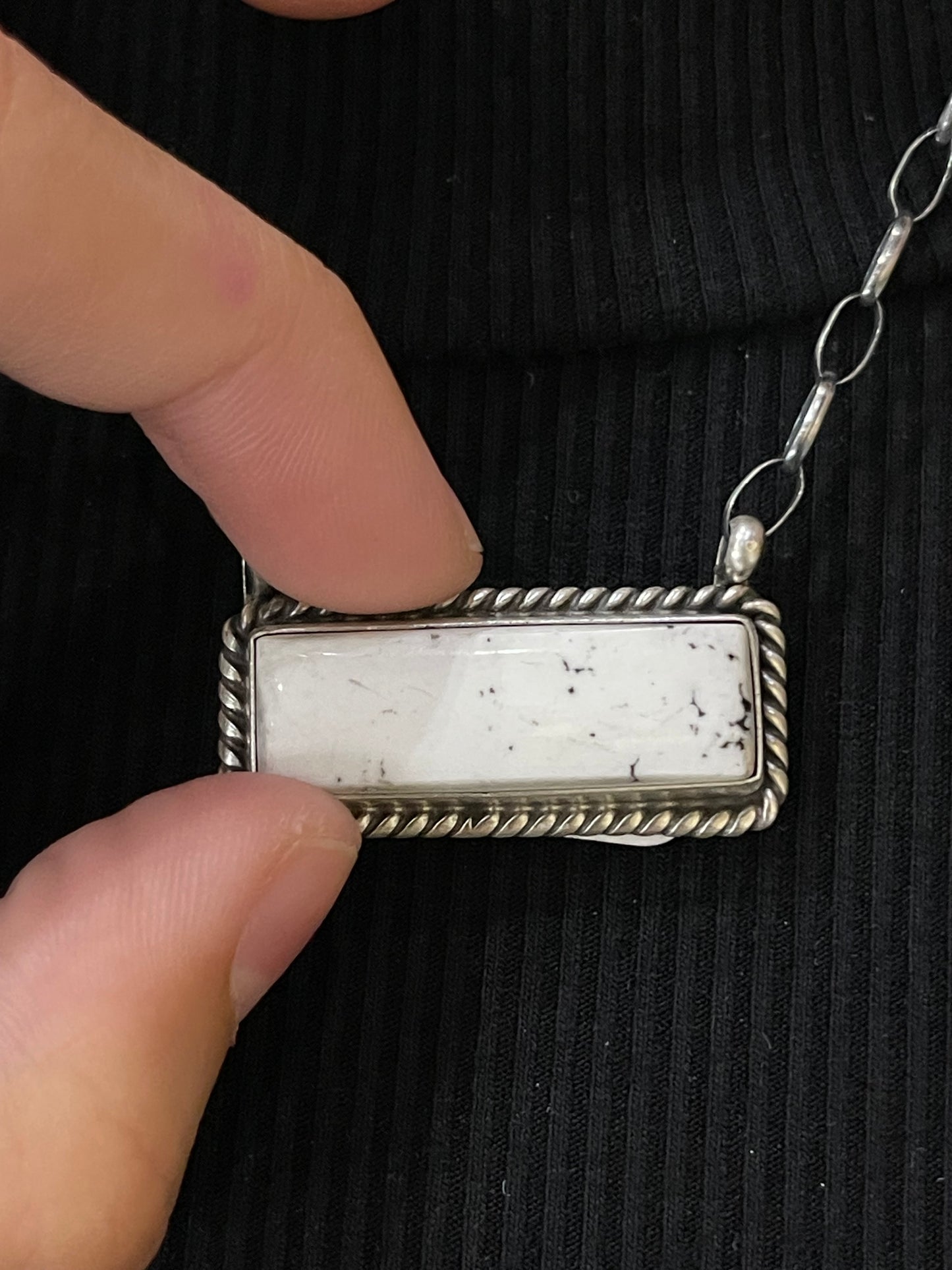 16" White Buffalo bar Necklace by Johnny Dixon, Navajo