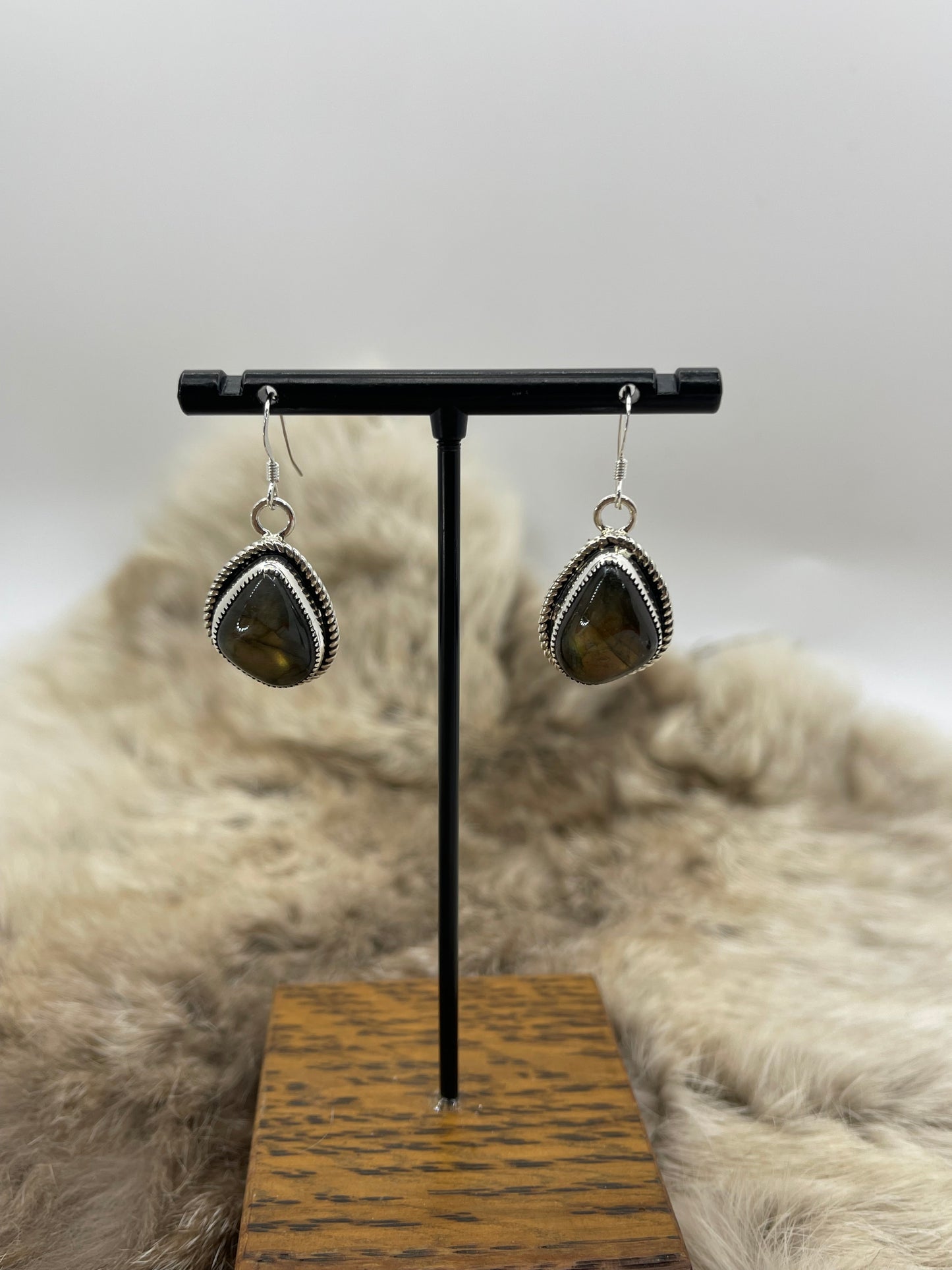 Labradorite Teardrop Earrings by Joelias Draper, Navajo