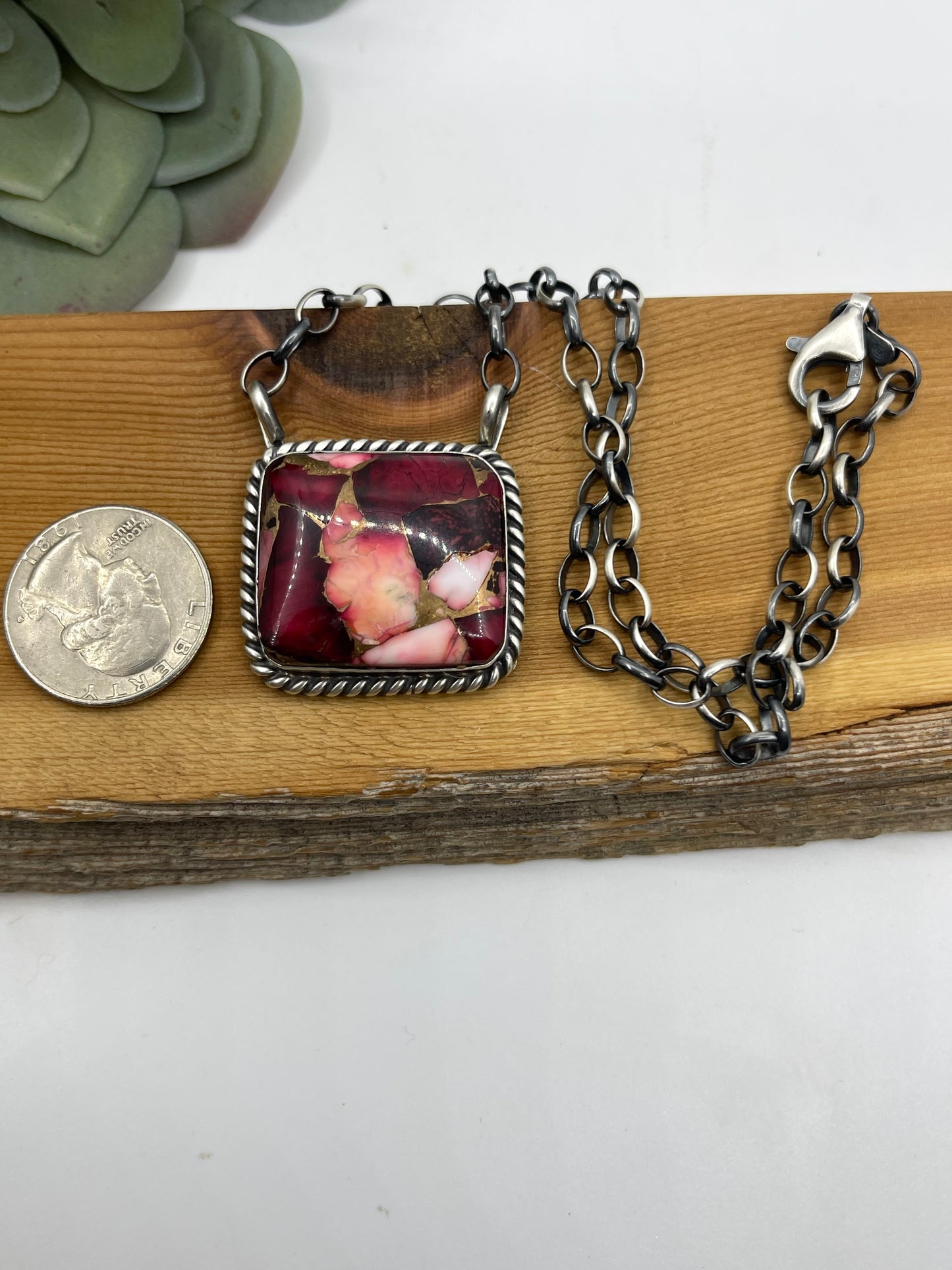 16" Dahlia Rose Square Necklace by Augustine Largo, Navajo