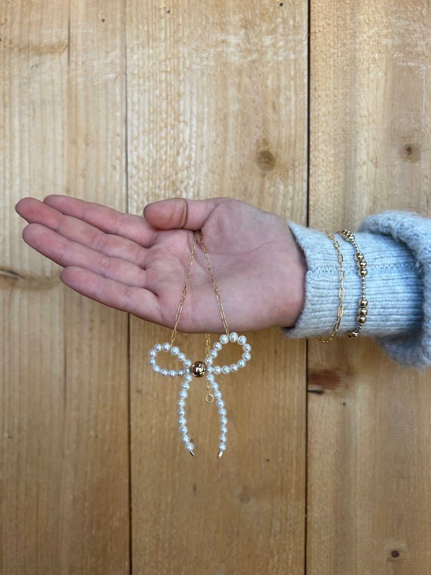 Fresh Water Pearl Bow on 14k Gold Filled Paperclip Chain Necklace