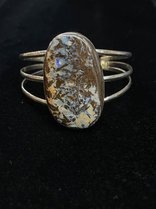 6"- 7 1/4" Natural Boulder Opal Cuff by V. Nez, Navajo
