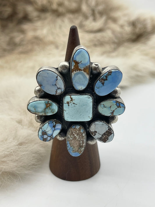 Adjustable (6.0-11.0) Golden Hills Cluster Ring by Thompson Piaso, Navajo