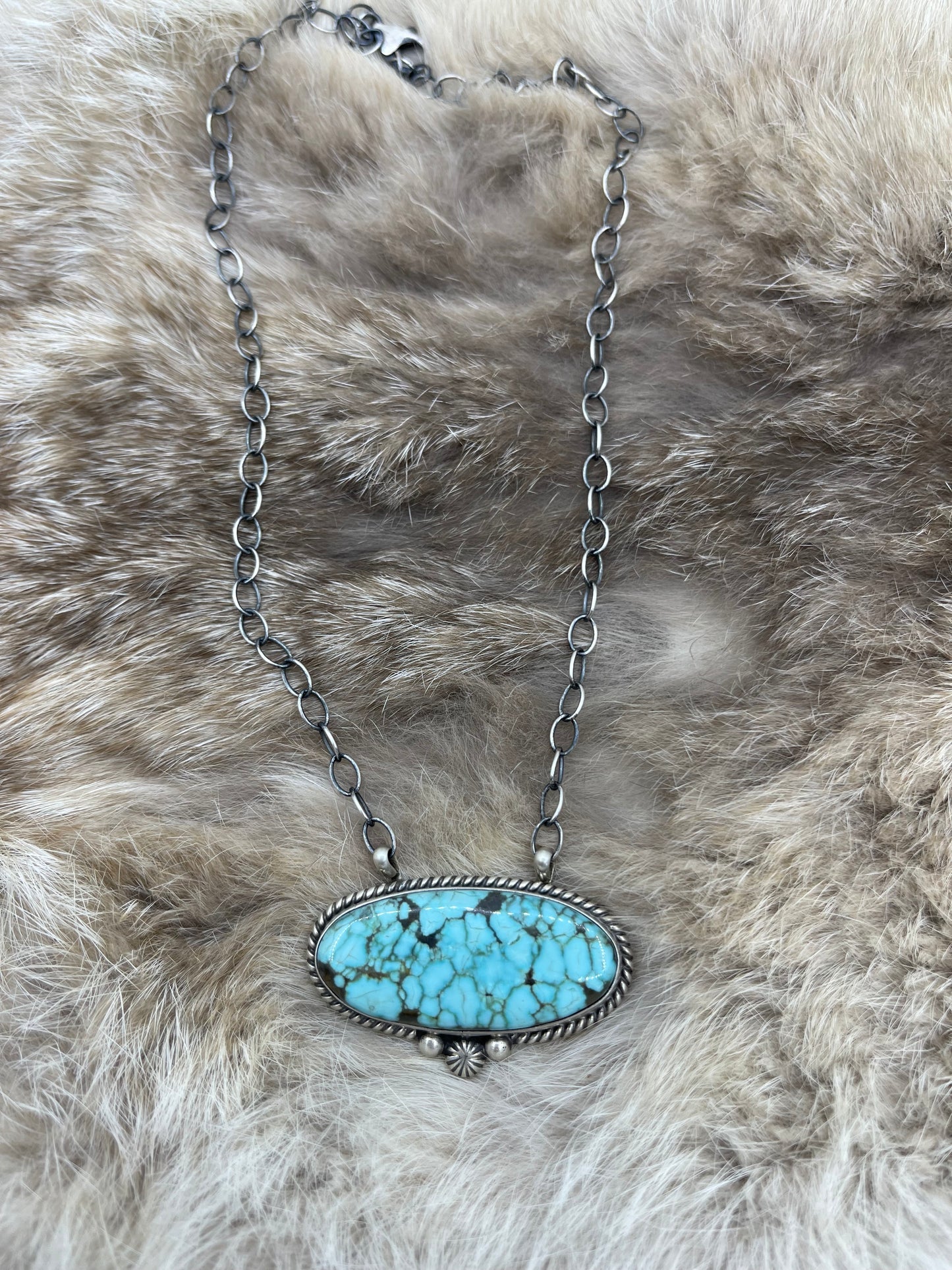 16" #8 Turquoise Oval Necklace by Chassity Belone, Navajo