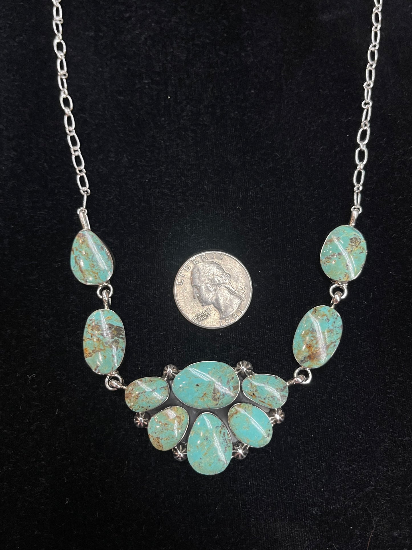 22" Kingman Turquoise Half Cluster Necklace by Arlene Lewis, Navajo