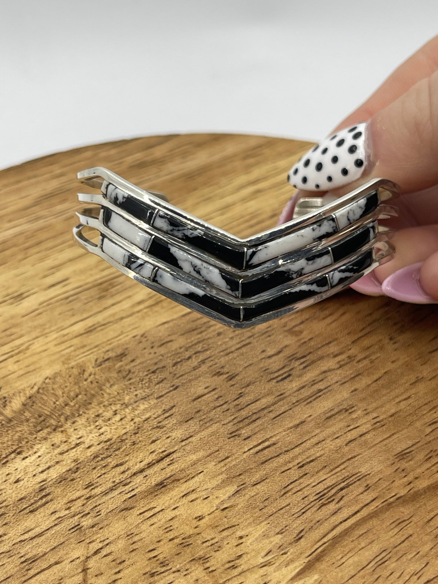 3 Row White Buffalo Chevron Cuff by Jamie Johnson, Navajo