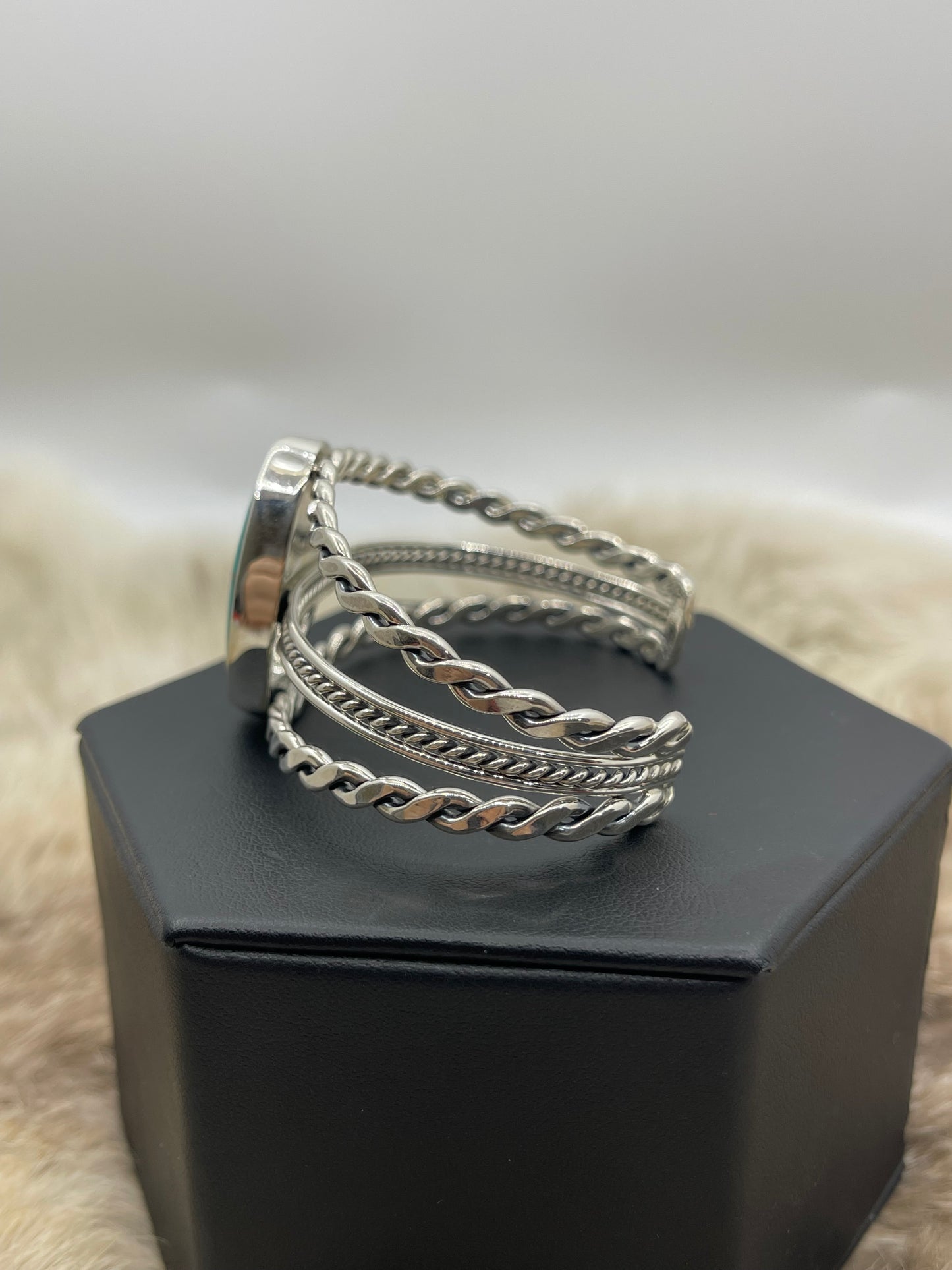 5.25"-7" Oval Kingman Turquoise Cuff by Ray Tom, Navajo
