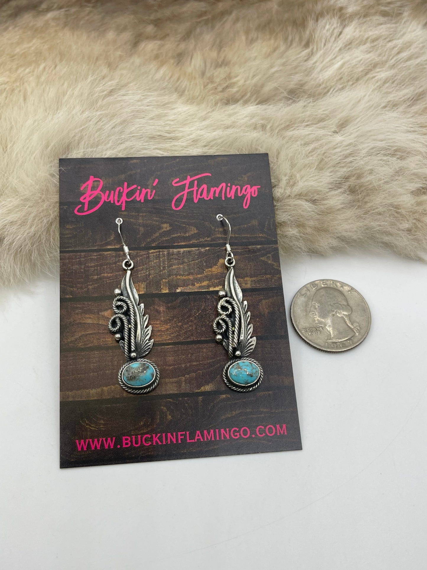 Feather & Spiral Dangle with Turquoise by Genevieve Francisco, Navajo