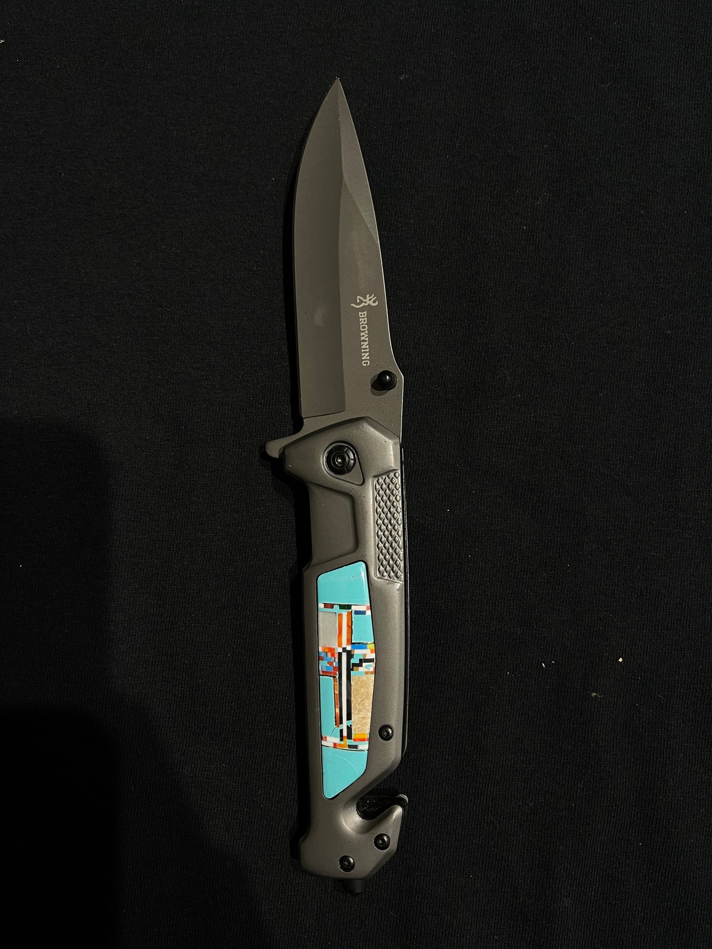 Multi Stone Inlay Turquoise Pocket Knife