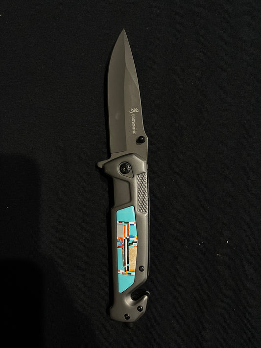 Multi Stone Inlay Turquoise Pocket Knife