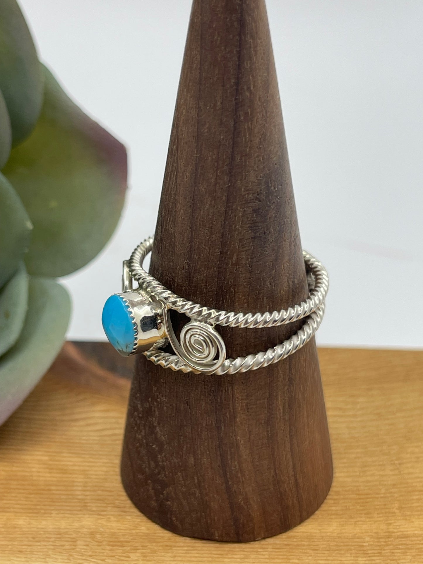 12.0 Turquoise Round Ring by Charlene Yazzie, Navajo