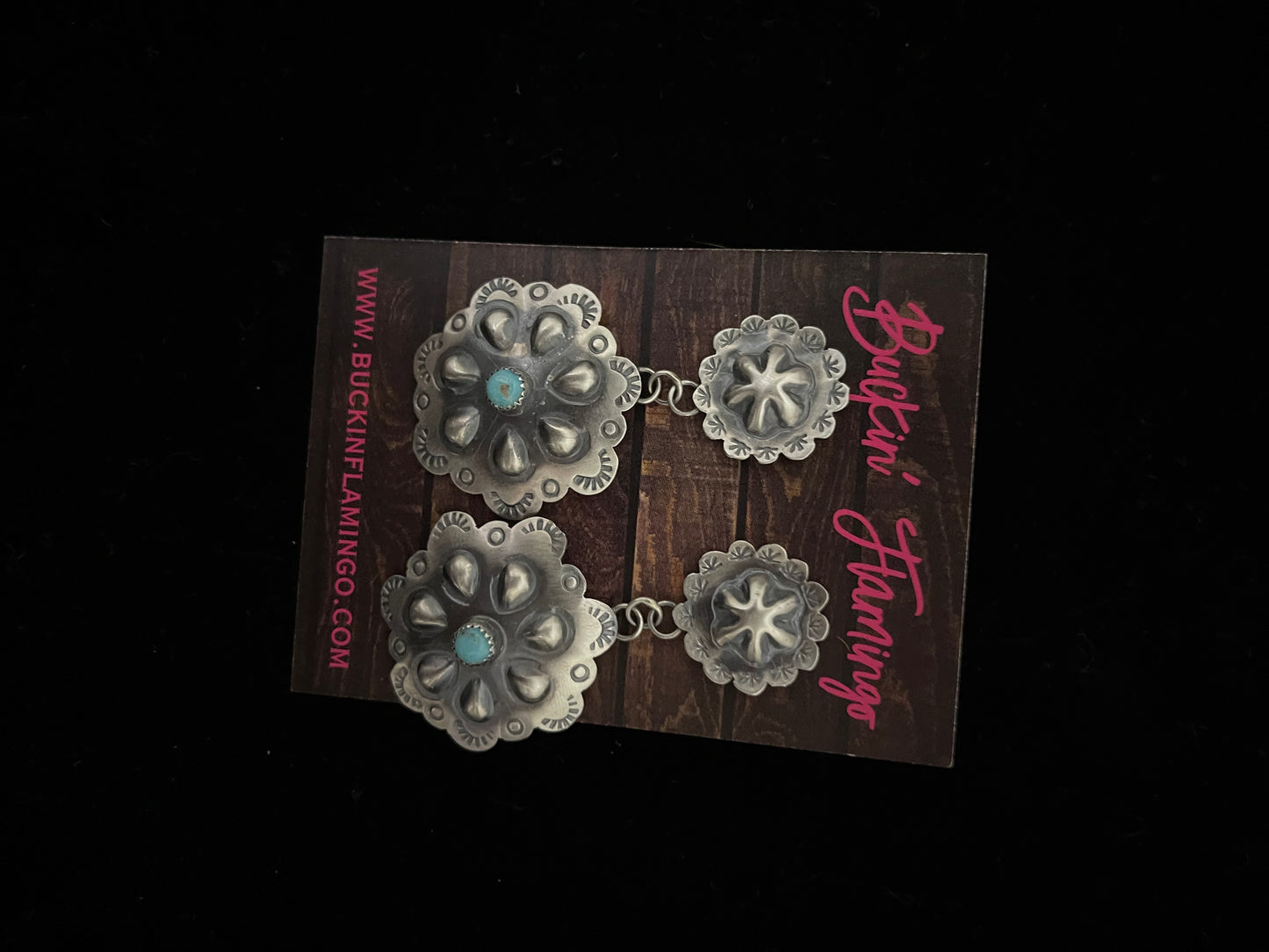 Double Concho Turquoise Post Dangle earrings by Tim and Samantha Yazzie, Navajo