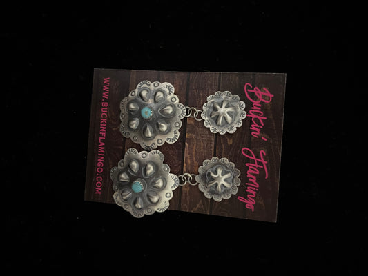 Double Concho Turquoise Post Dangle earrings by Tim and Samantha Yazzie, Navajo