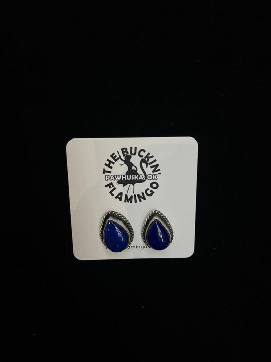 Lapis Teardrop Post earrings by Judith Dixon, Navajo