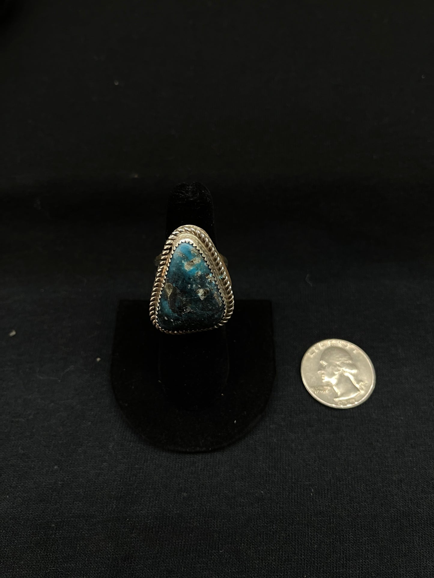 9.0 Kingman Turquoise Triangle Ring by Leslie Nez, Navajo