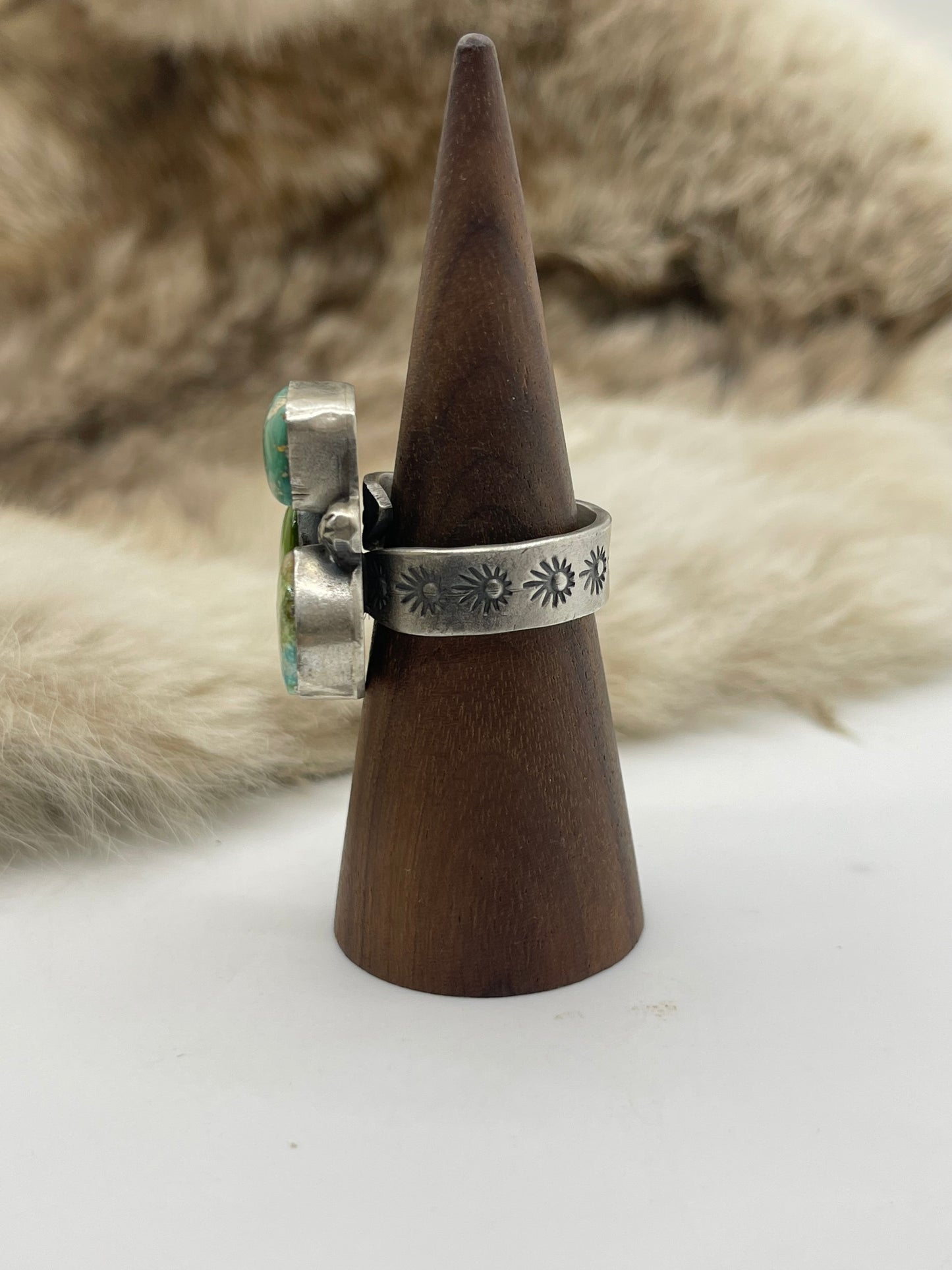 Adjustable (7.0-10.0) 3 Stone Sonoran Gold Turquoise Ring